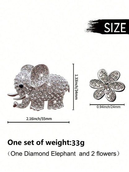3pcs/6pcs Full Rhinestone Elephant & Hexagon Flower Car Air Vent Fragrance Clip Decorations