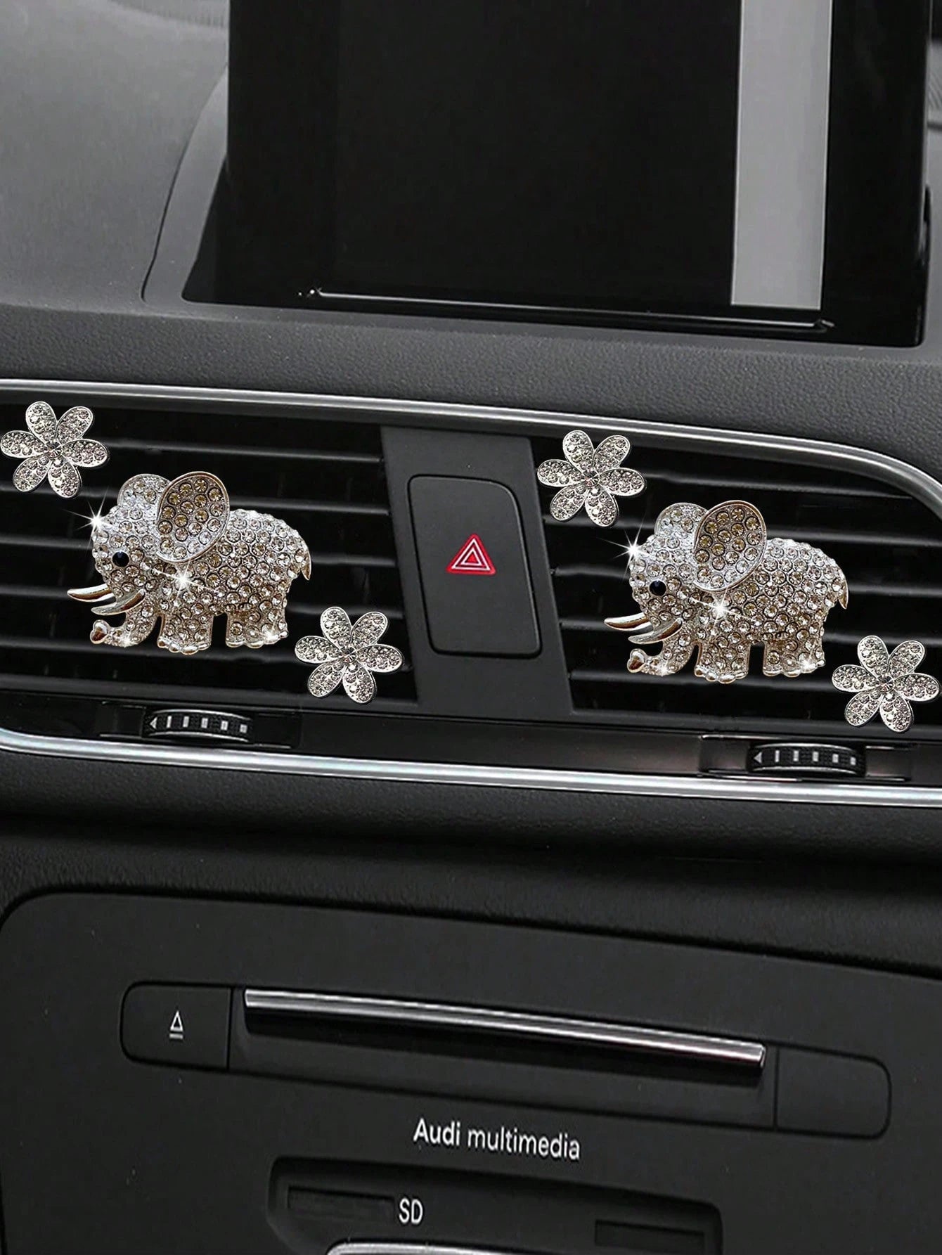 3pcs/6pcs Full Rhinestone Elephant & Hexagon Flower Car Air Vent Fragrance Clip Decorations