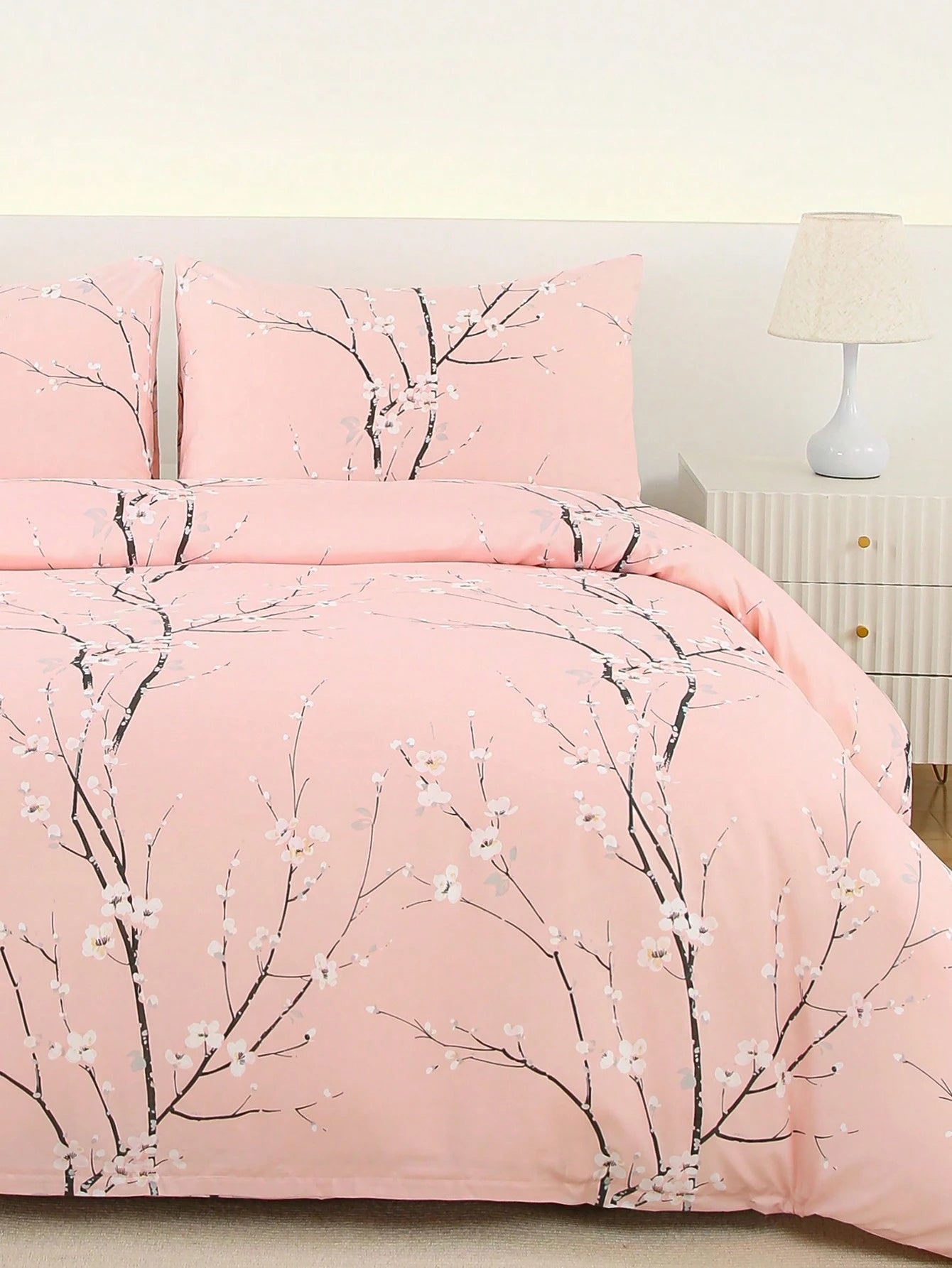 3pcs Bedding Set, Super Soft Fiber Fabric, Geometric Pattern & Floral Design, 1 Duvet Cover + 2 Pillowcases