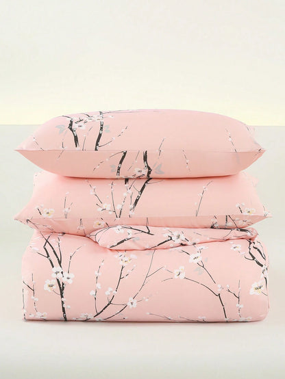 3pcs Bedding Set, Super Soft Fiber Fabric, Geometric Pattern & Floral Design, 1 Duvet Cover + 2 Pillowcases