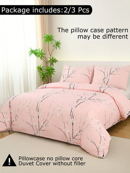 3pcs Bedding Set, Super Soft Fiber Fabric, Geometric Pattern & Floral Design, 1 Duvet Cover + 2 Pillowcases