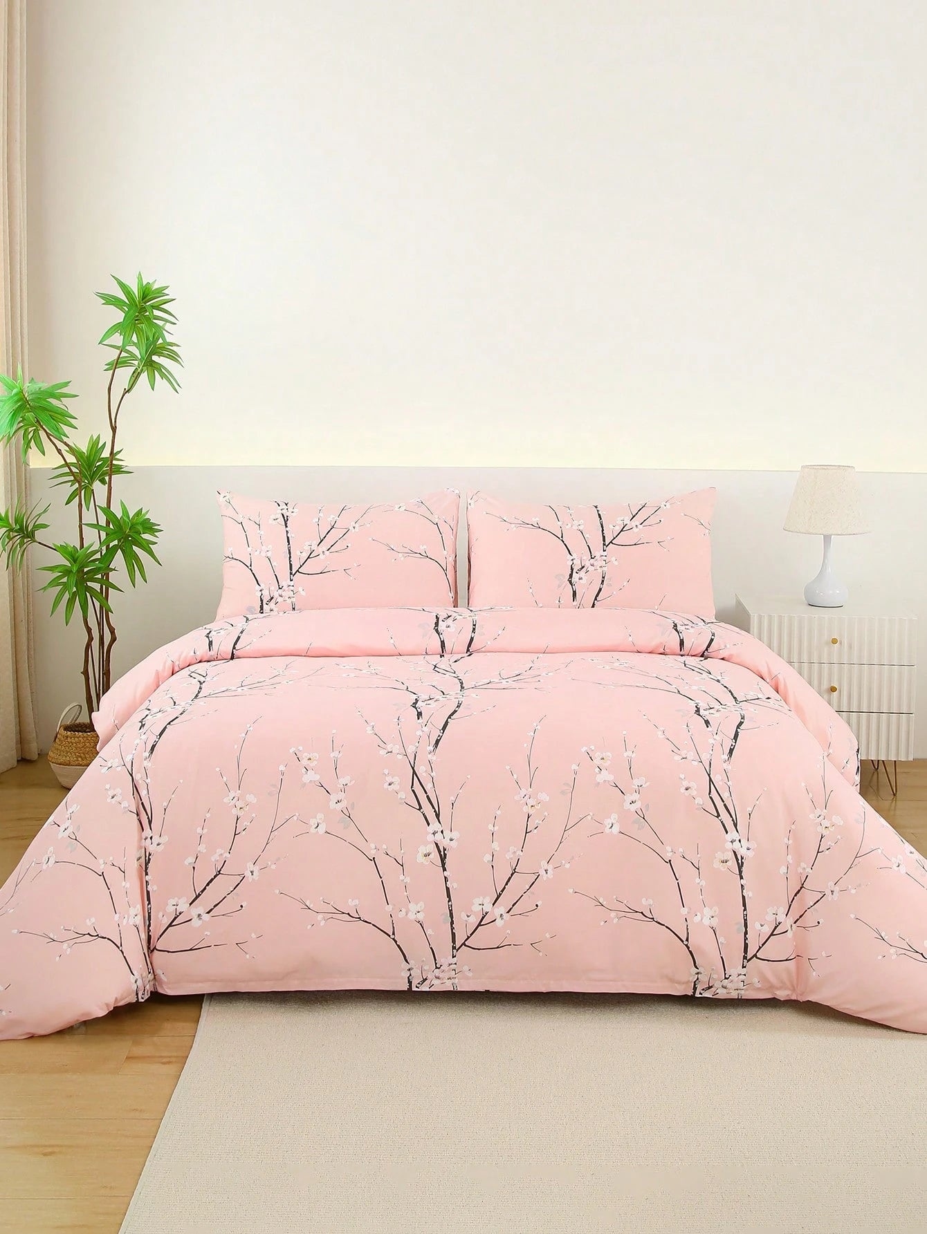 3pcs Bedding Set, Super Soft Fiber Fabric, Geometric Pattern & Floral Design, 1 Duvet Cover + 2 Pillowcases