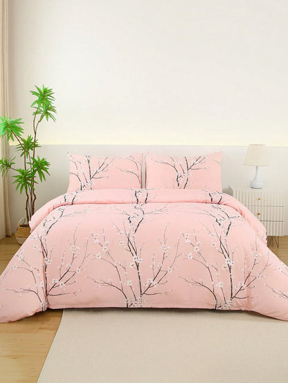 3pcs Bedding Set, Super Soft Fiber Fabric, Geometric Pattern & Floral Design, 1 Duvet Cover + 2 Pillowcases