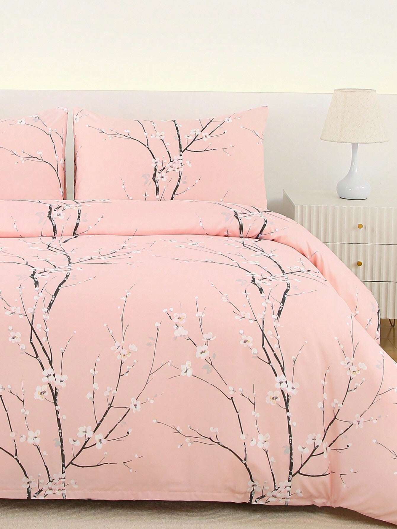 3pcs Bedding Set, Super Soft Fiber Fabric, Geometric Pattern & Floral Design, 1 Duvet Cover + 2 Pillowcases