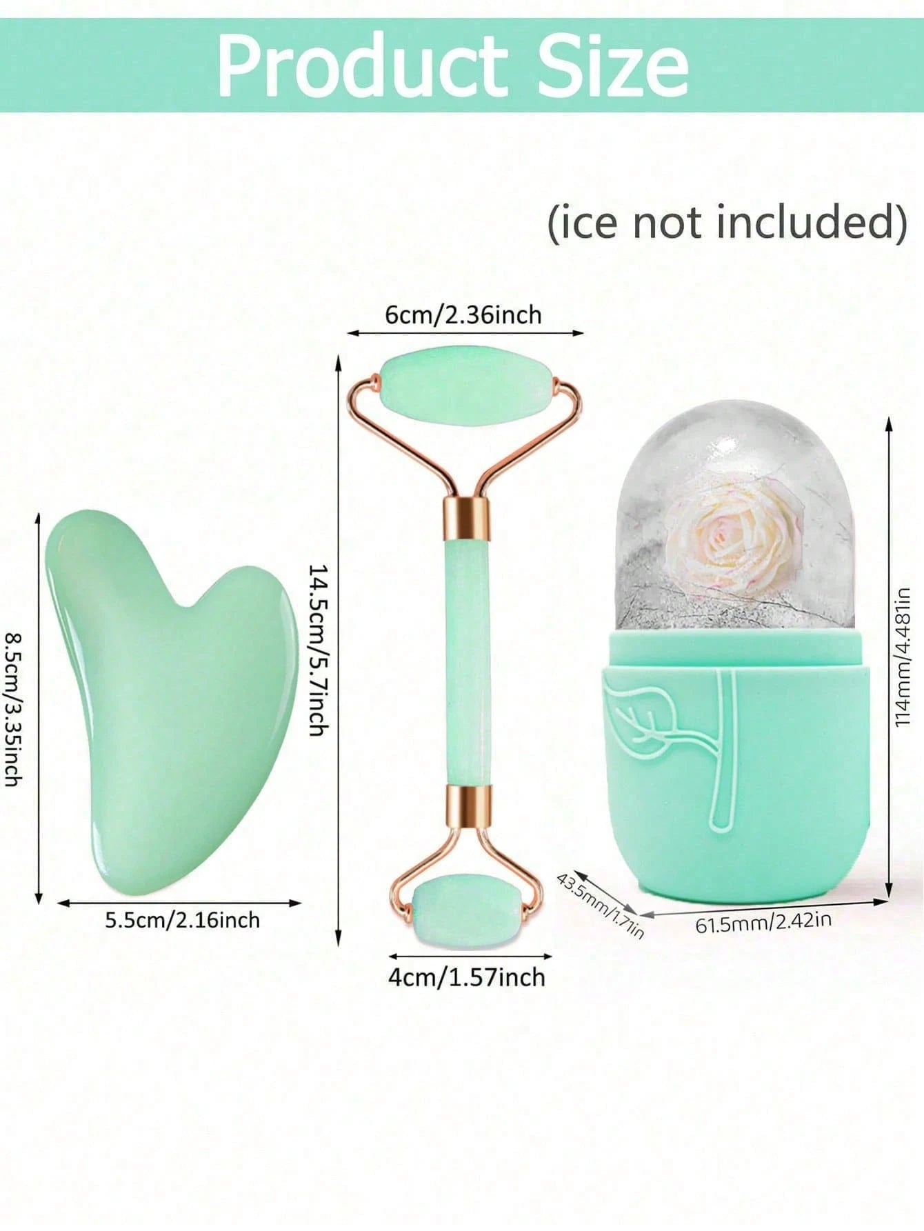 3pcs Facial Beauty Gua Sha Ice Mold Set, Roller Massage Gua Sha Tool Kit, Green Body Detox & Facial Lifting Massage