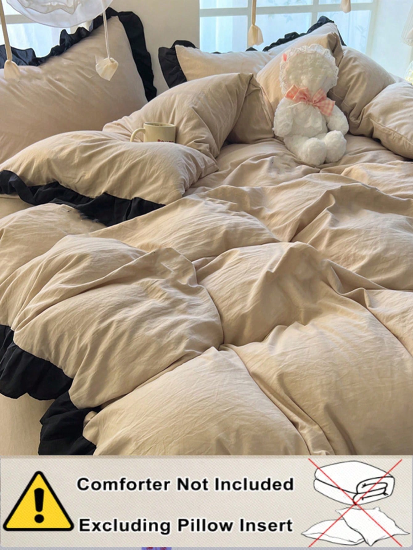 3pcs Khaki Ultra Soft & Skin-Friendly Floral Lace Duvet Cover Set, 1 Duvet Cover And 2 Pillow Covers, Washable, Without Filler