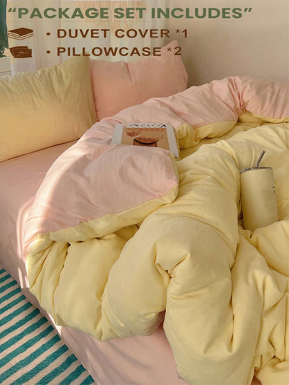 3pcs Light Yellow & Light Pink Bedding Set, 1 Duvet Cover And 2 Pillowcases, Boys & Girls Dorm Bedding, Simple & Fashionable Home Decor, Soft & Comfortable Bedroom Bedding, Fashionable Set, Machine Wa