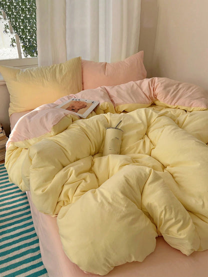 3pcs Light Yellow & Light Pink Bedding Set, 1 Duvet Cover And 2 Pillowcases, Boys & Girls Dorm Bedding, Simple & Fashionable Home Decor, Soft & Comfortable Bedroom Bedding, Fashionable Set, Machine Wa