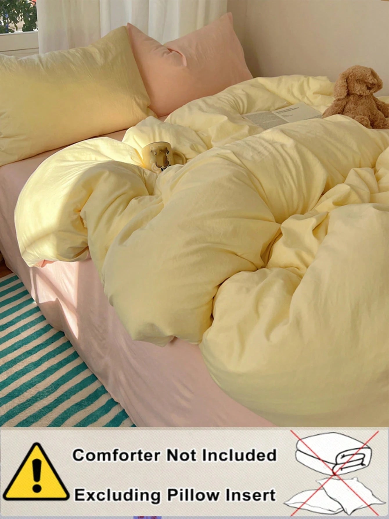 3pcs Light Yellow & Light Pink Bedding Set, 1 Duvet Cover And 2 Pillowcases, Boys & Girls Dorm Bedding, Simple & Fashionable Home Decor, Soft & Comfortable Bedroom Bedding, Fashionable Set, Machine Wa