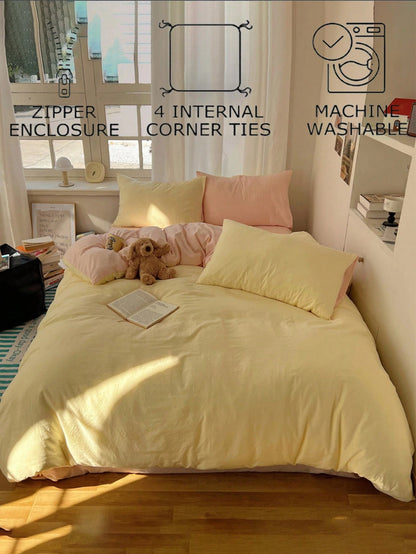 3pcs Light Yellow & Light Pink Bedding Set, 1 Duvet Cover And 2 Pillowcases, Boys & Girls Dorm Bedding, Simple & Fashionable Home Decor, Soft & Comfortable Bedroom Bedding, Fashionable Set, Machine Wa