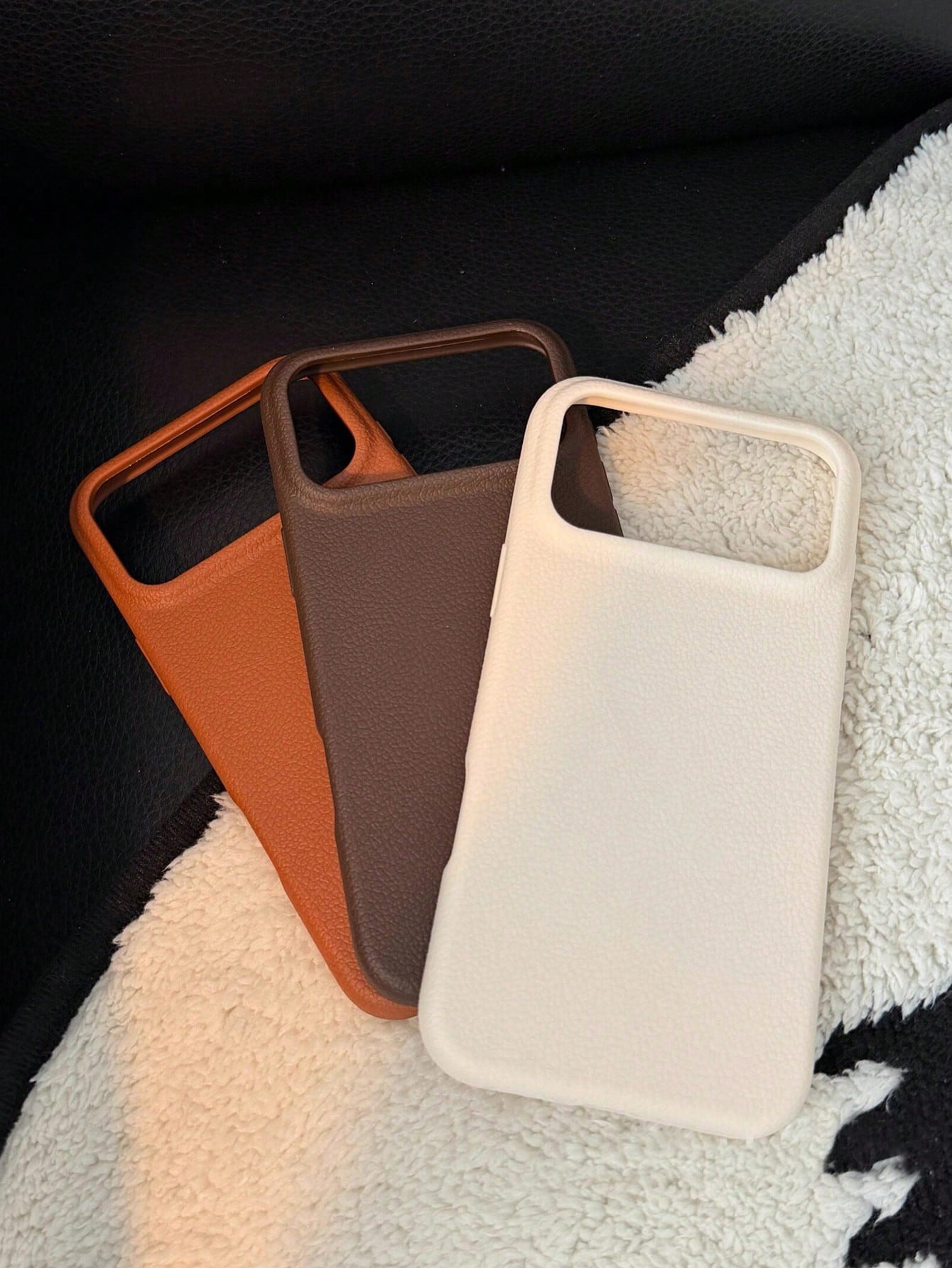 3pcs Lychee Texture Phone Cases, White + Brown + Coffee, Compatible With 17 Pro Max/17 Pro/17/16 Pro Max/16/16 Pro/16 Plus/15/15 Pro Max/15 Pro/15 Plus/11/12/13/14 Pro Max/12 Pro/12 Pro Max/13 Pro/13