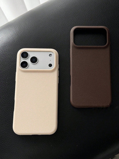 3pcs Lychee Texture Phone Cases, White + Brown + Coffee, Compatible With 17 Pro Max/17 Pro/17/16 Pro Max/16/16 Pro/16 Plus/15/15 Pro Max/15 Pro/15 Plus/11/12/13/14 Pro Max/12 Pro/12 Pro Max/13 Pro/13