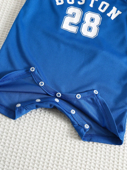 3pcs Newborn Baby Boy Casual Sports Sleeveless Romper With Letter Print, Colorblock, Basic Multi-Pack, Summer Romper Shorts