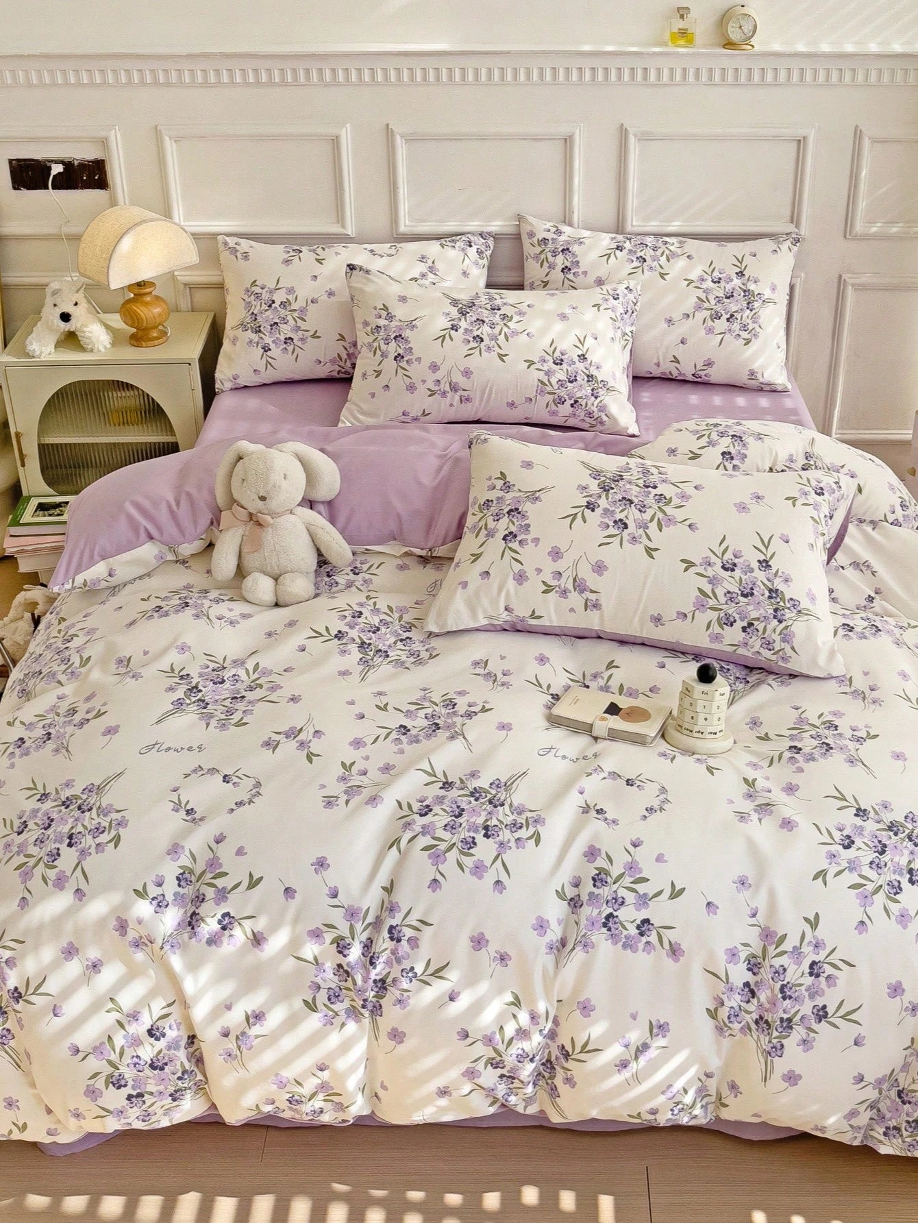 3pcs Polyester Fresh Floral Print Bedding Set (1 Duvet Cover, 2 Pillowcases, No Filler)