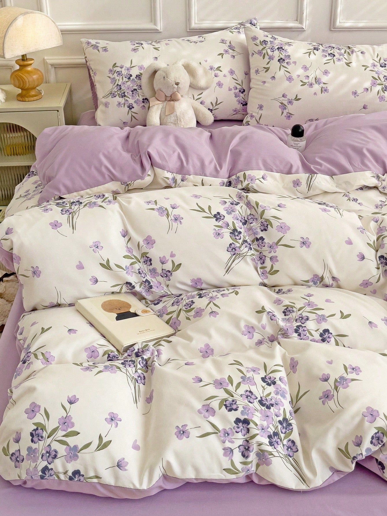 3pcs Polyester Fresh Floral Print Bedding Set (1 Duvet Cover, 2 Pillowcases, No Filler)