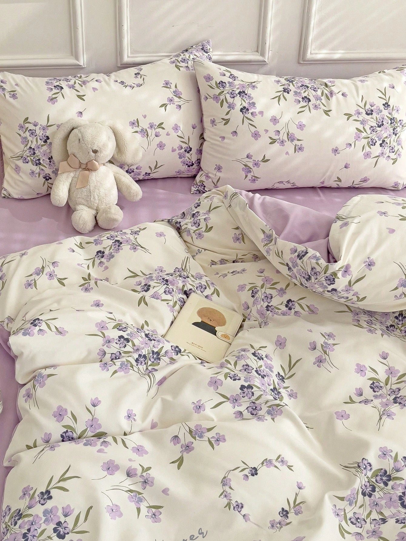 3pcs Polyester Fresh Floral Print Bedding Set (1 Duvet Cover, 2 Pillowcases, No Filler)