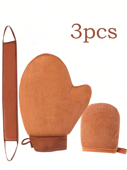 3pcs Self-Tanning Kit, Includes Gloves, Back Applicator, Body Lotion Applicator Gloves, Rapid Tanning Oil And Sun Protection Massage Care, Suitable For Face And Body Tanning
