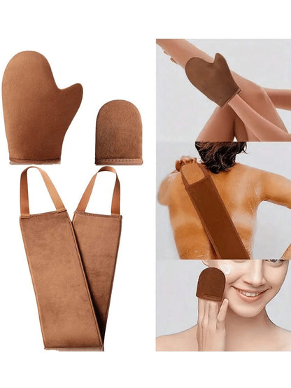 3pcs Self-Tanning Kit, Includes Gloves, Back Applicator, Body Lotion Applicator Gloves, Rapid Tanning Oil And Sun Protection Massage Care, Suitable For Face And Body Tanning
