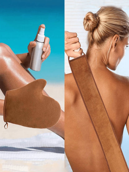 3pcs Self-Tanning Kit, Includes Gloves, Back Applicator, Body Lotion Applicator Gloves, Rapid Tanning Oil And Sun Protection Massage Care, Suitable For Face And Body Tanning