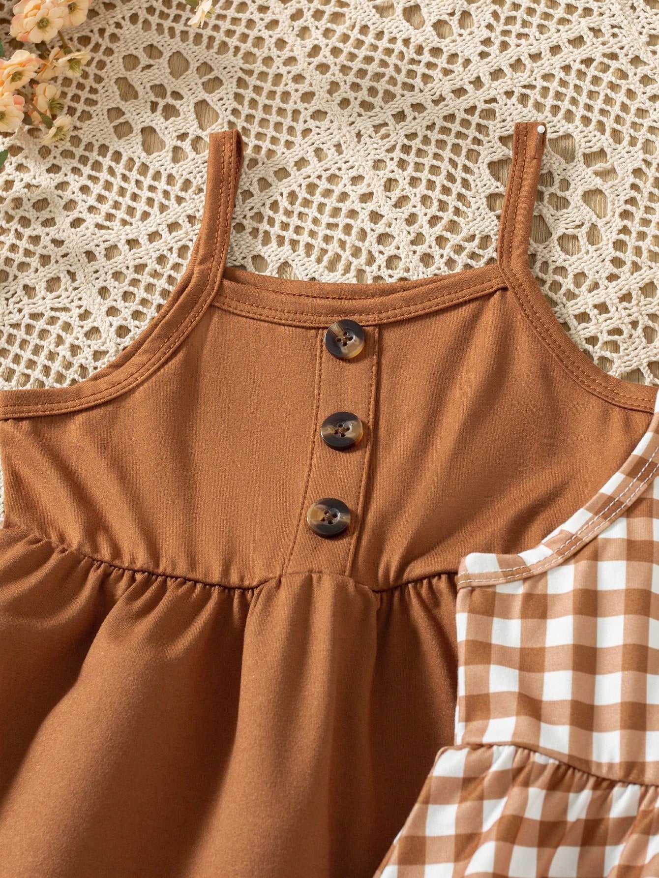 3pcs/Set Baby Girls' Floral Print Cami Dress + Solid Color Button Cami Dress + Plaid Print Button Patchwork Cami Dress, Birthday Gift