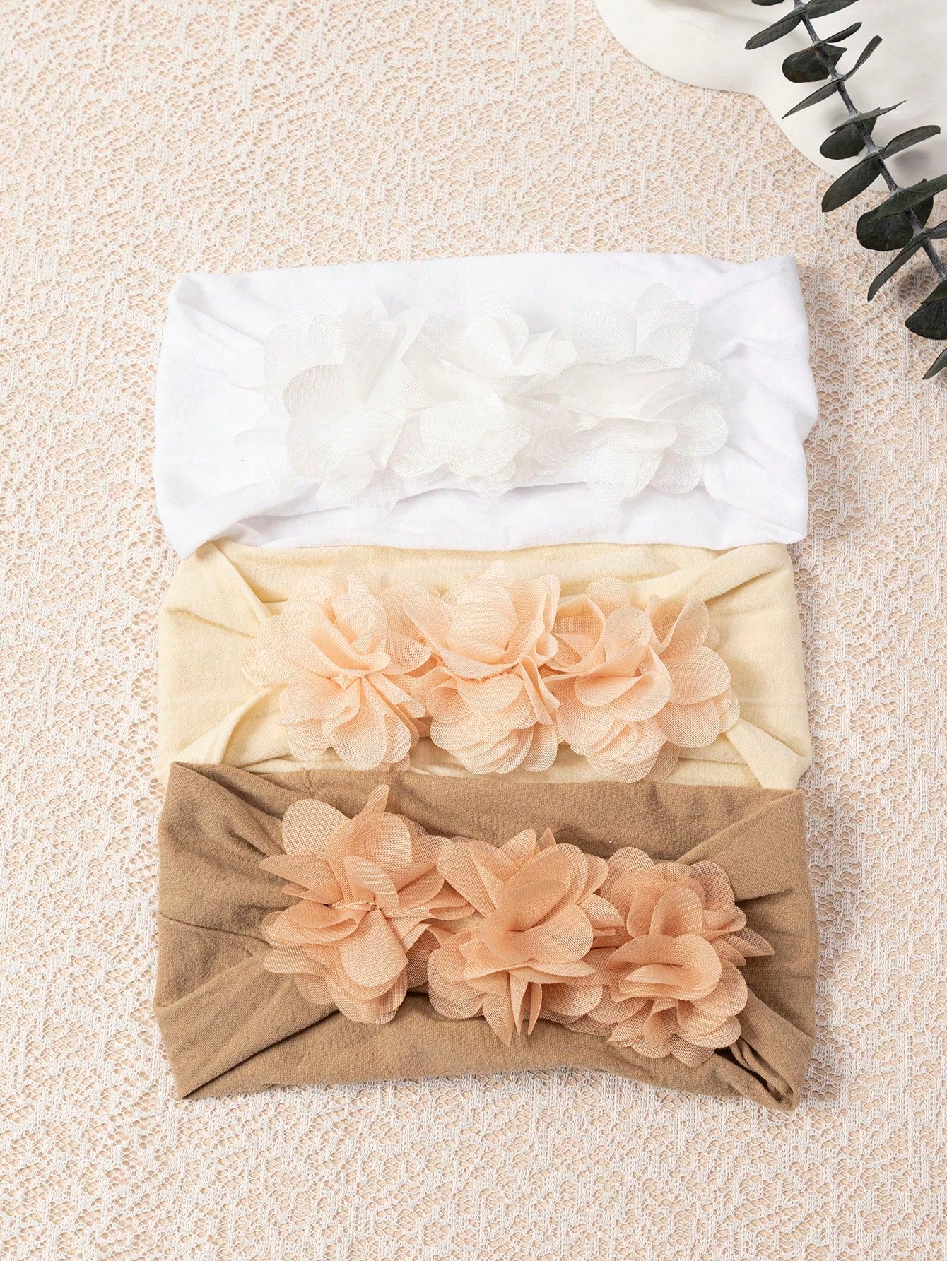 3pcs/Set Baby Girls' Soft Elastic Comfortable 3 Chiffon Flower Headbands, Suitable For Daily Use