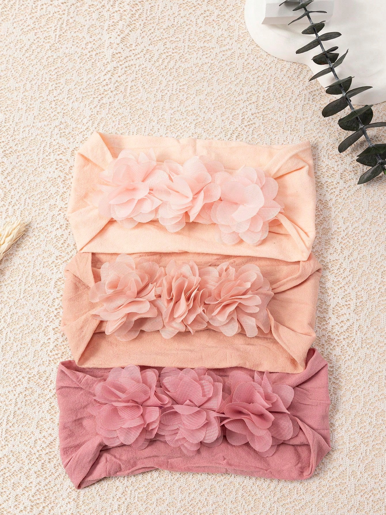 3pcs/Set Baby Girls' Soft Elastic Comfortable 3 Chiffon Flower Headbands, Suitable For Daily Use