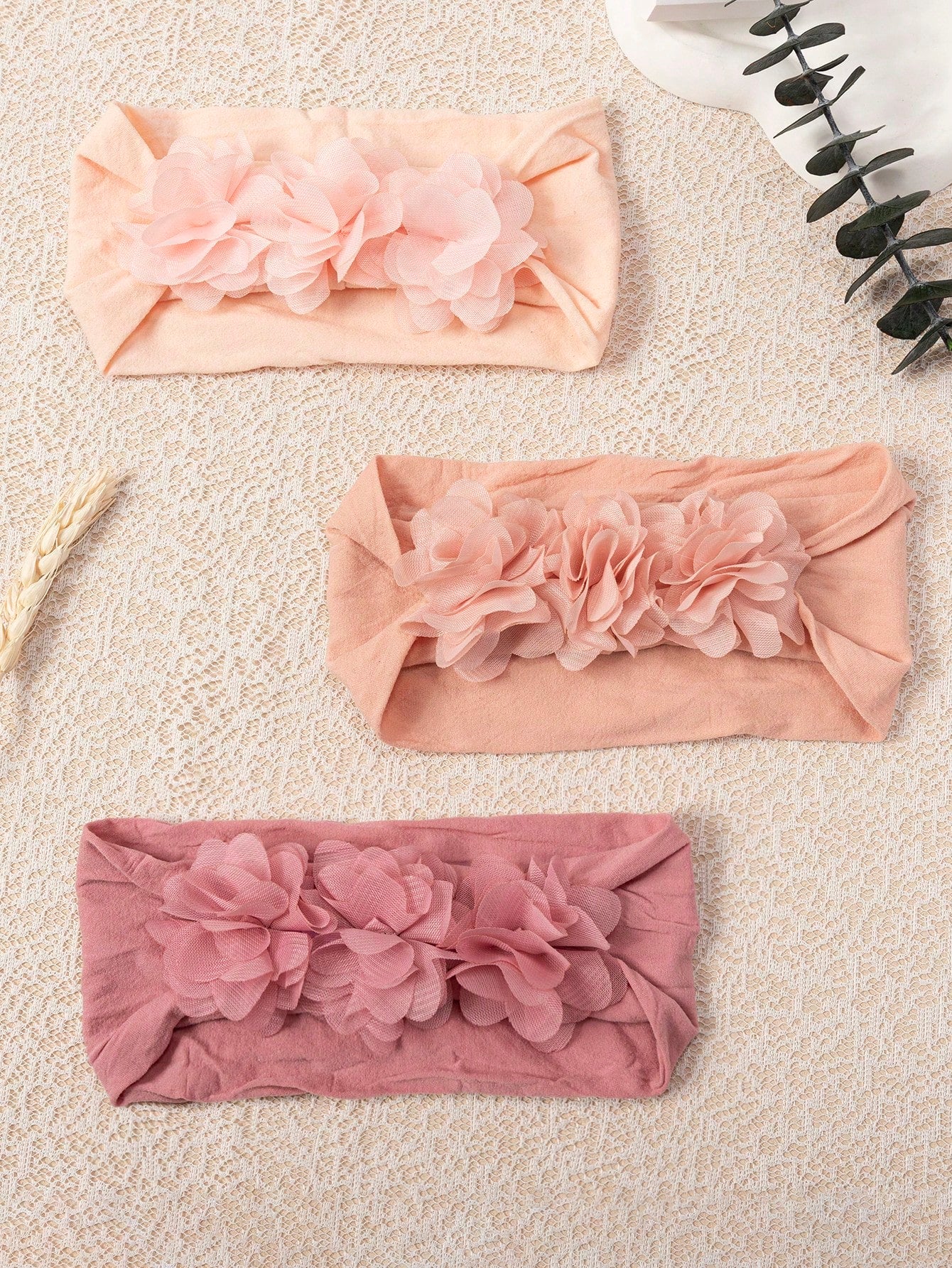 3pcs/Set Baby Girls' Soft Elastic Comfortable 3 Chiffon Flower Headbands, Suitable For Daily Use