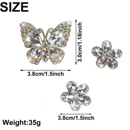 3pcs/Set Gemstone Butterfly Five-Petal Flower Car Air Vent Fragrance Clip Crystal Car Interior Decor Air Conditioning Vent Clip Car Air Freshener