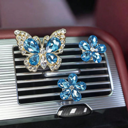 3pcs/Set Gemstone Butterfly Five-Petal Flower Car Air Vent Fragrance Clip Crystal Car Interior Decor Air Conditioning Vent Clip Car Air Freshener