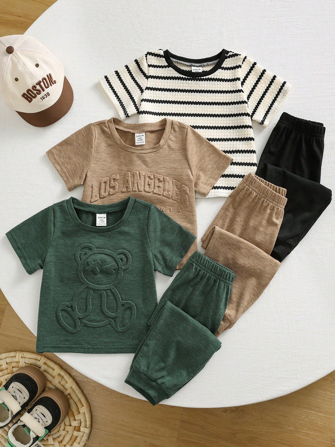 3pcs/Set Toddler Unisex Baby Boy/Girl Casual Cute 3D Embossed Pattern Short Sleeve T-Shirt And Pants Outfit Sets, Baby Boy Summer Clothes