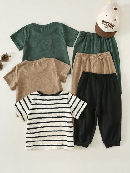 3pcs/Set Toddler Unisex Baby Boy/Girl Casual Cute 3D Embossed Pattern Short Sleeve T-Shirt And Pants Outfit Sets, Baby Boy Summer Clothes
