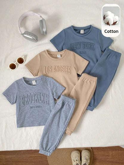 3pcs/Set Toddler Unisex Baby Boy/Girl Casual Cute 3D Embossed Pattern Short Sleeve T-Shirt And Pants Outfit Sets, Baby Boy Summer Clothes