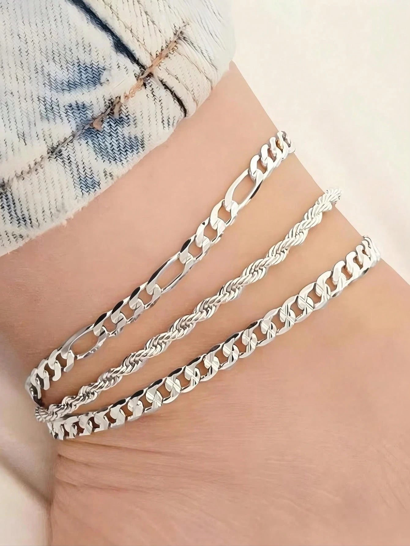 3pcs Silver Multi-Layer Chain Unique Design Anklet, Beach & Street Style, Suitable For Women's Daily Wear, Great Gift For Female Friends