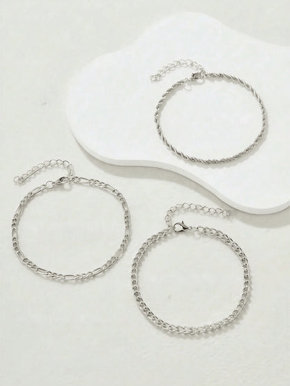 3pcs Silver Multi-Layer Chain Unique Design Anklet, Beach & Street Style, Suitable For Women's Daily Wear, Great Gift For Female Friends