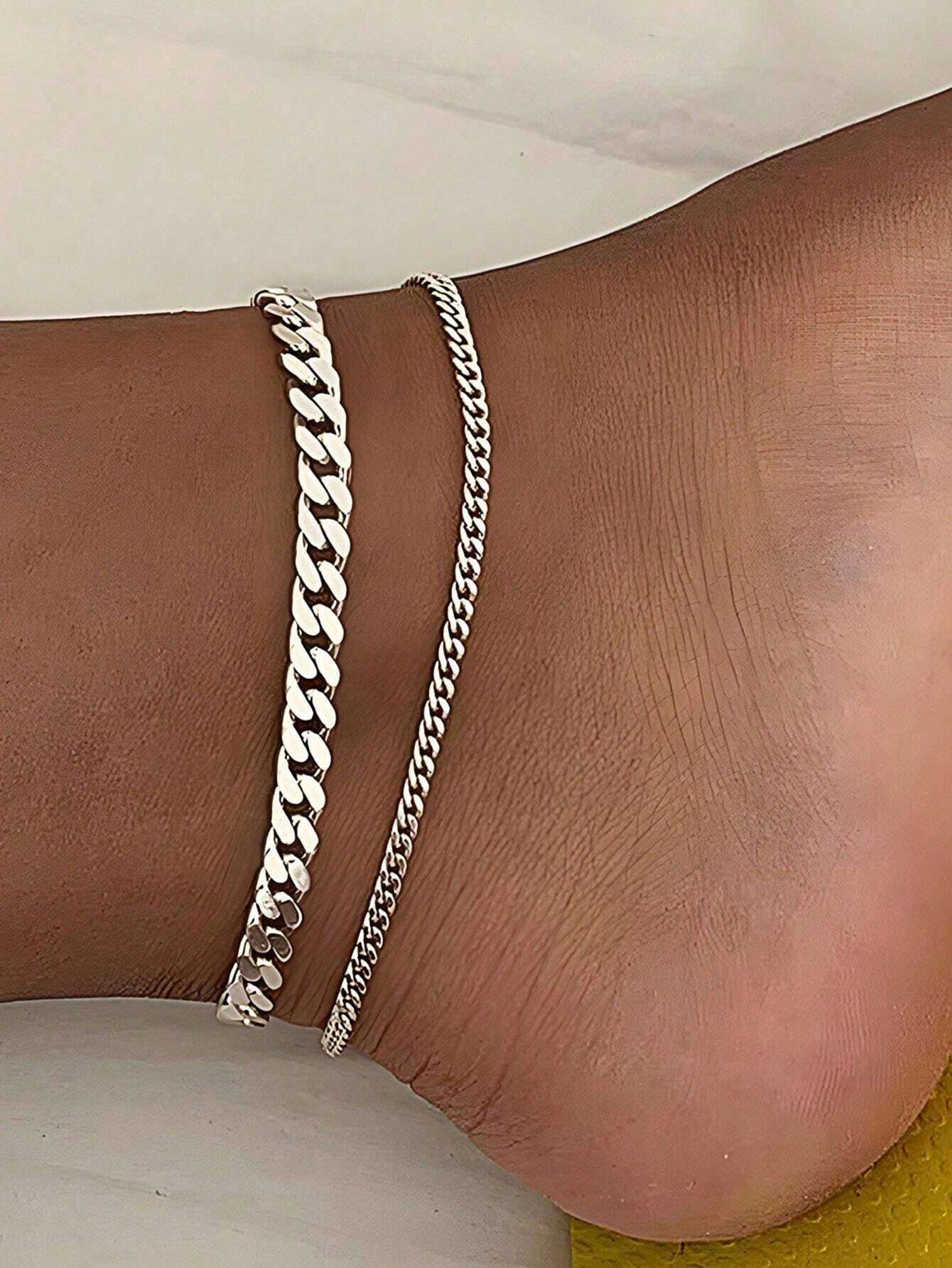3pcs Silver Multi-Layer Chain Unique Design Anklet, Beach & Street Style, Suitable For Women's Daily Wear, Great Gift For Female Friends