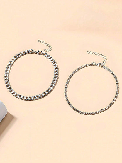3pcs Silver Multi-Layer Chain Unique Design Anklet, Beach & Street Style, Suitable For Women's Daily Wear, Great Gift For Female Friends