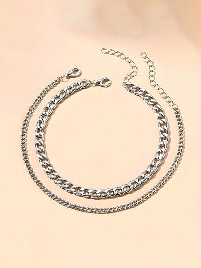 3pcs Silver Multi-Layer Chain Unique Design Anklet, Beach & Street Style, Suitable For Women's Daily Wear, Great Gift For Female Friends