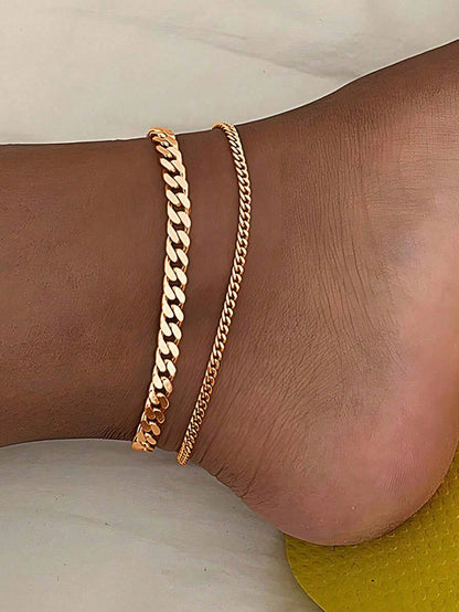 3pcs Silver Multi-Layer Chain Unique Design Anklet, Beach & Street Style, Suitable For Women's Daily Wear, Great Gift For Female Friends