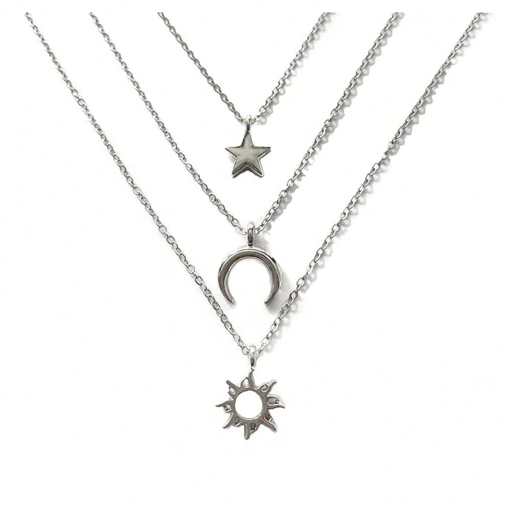 3pcs Sun And Moon Star Pedant Necklace 3 Set Sister Friend Gift For Women Men