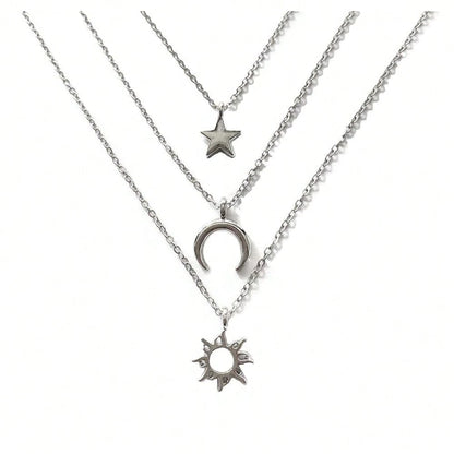 3pcs Sun And Moon Star Pedant Necklace 3 Set Sister Friend Gift For Women Men