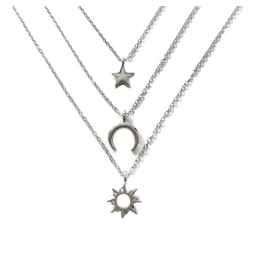 3pcs Sun And Moon Star Pedant Necklace 3 Set Sister Friend Gift For Women Men