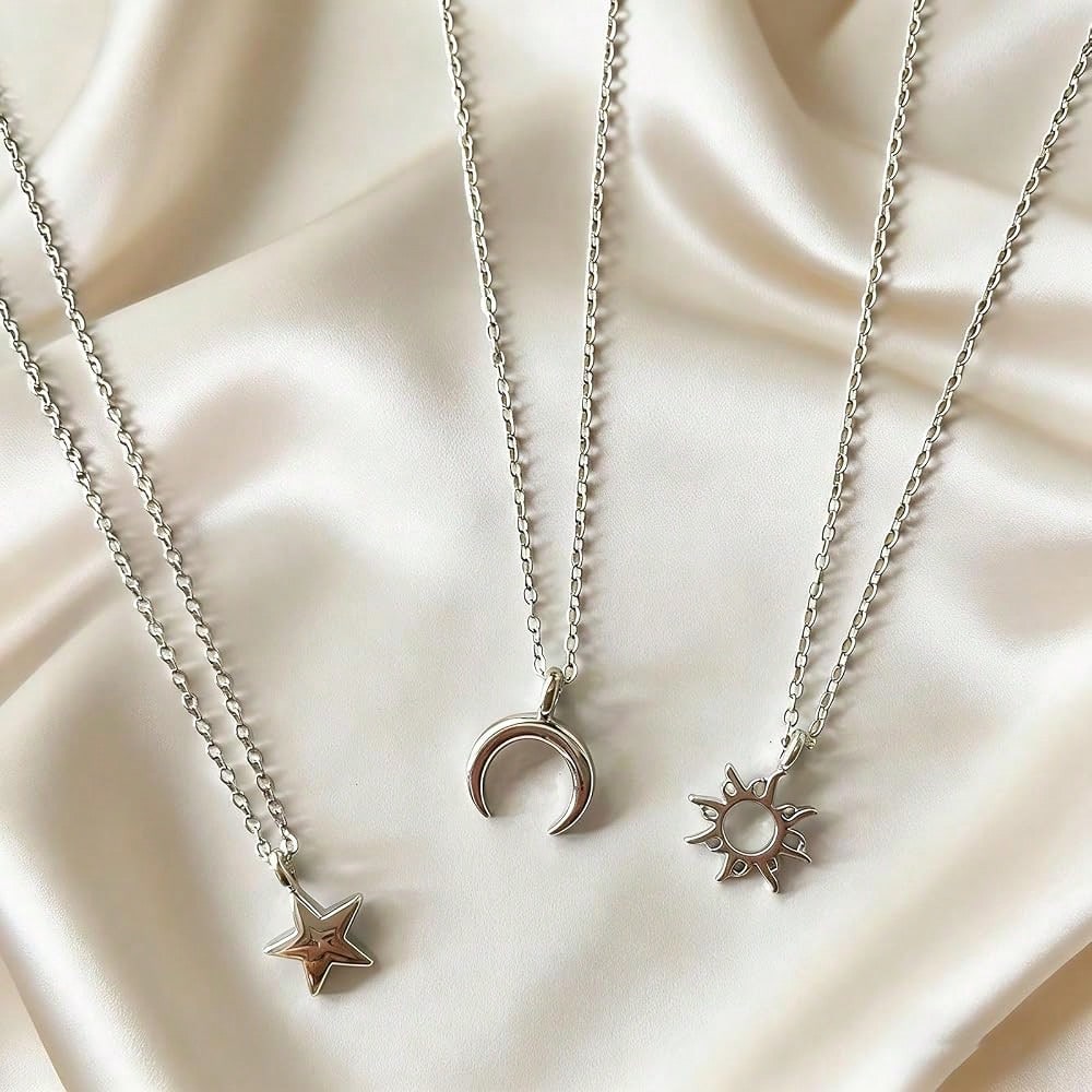 3pcs Sun And Moon Star Pedant Necklace 3 Set Sister Friend Gift For Women Men
