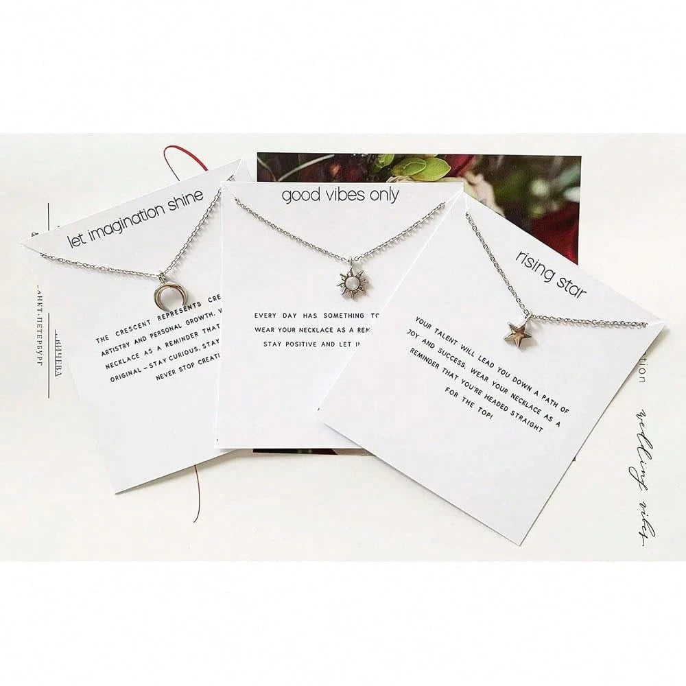 3pcs Sun And Moon Star Pedant Necklace 3 Set Sister Friend Gift For Women Men