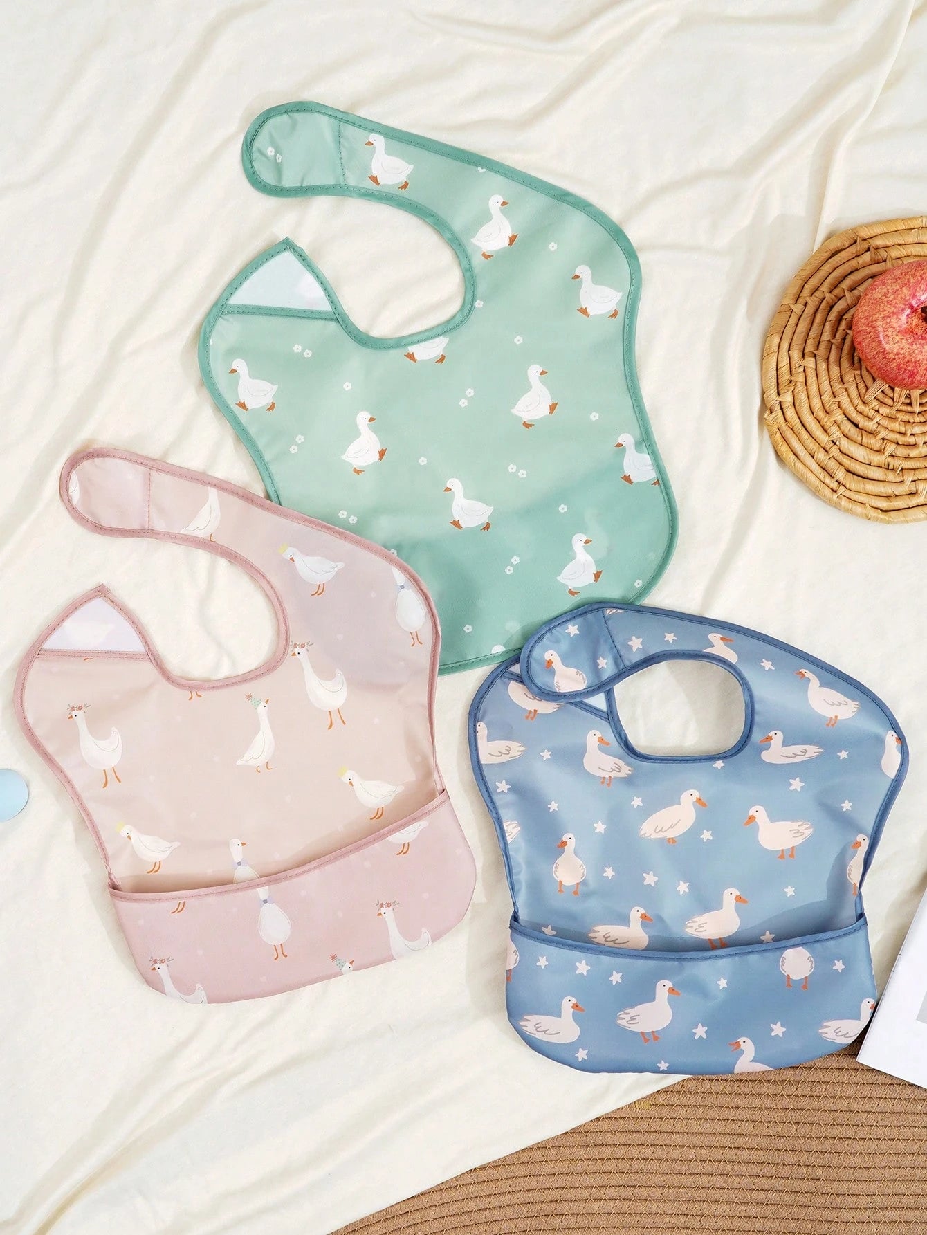 3PCS Waterproof Baby Bibs For Eating- Lightweight Baby Bib With Food Catcher, Mess Proof Toddler Bibs