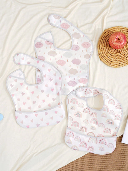 3PCS Waterproof Baby Bibs For Eating- Lightweight Baby Bib With Food Catcher, Mess Proof Toddler Bibs
