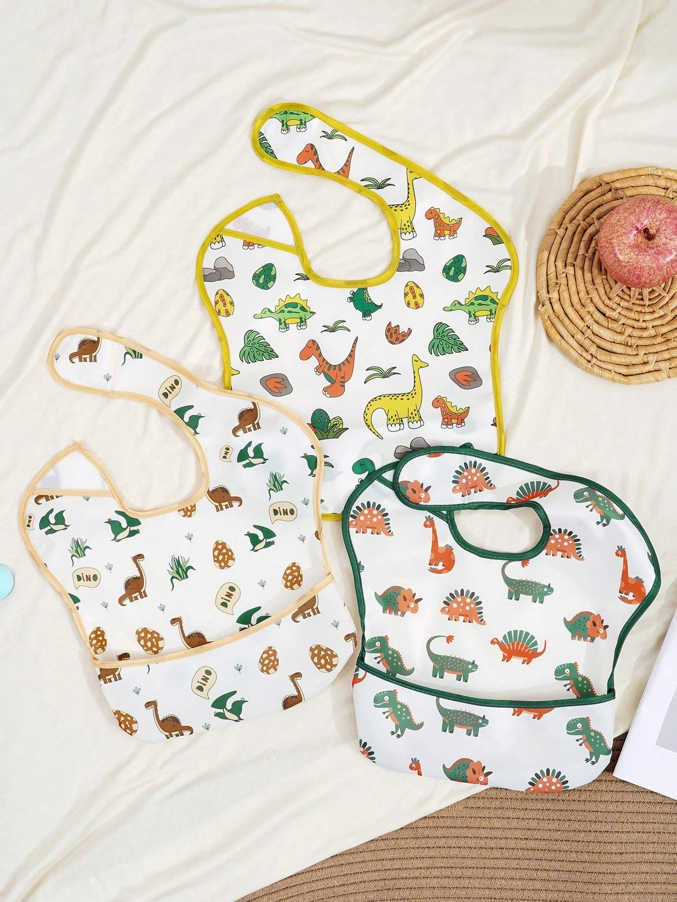 3PCS Waterproof Baby Bibs For Eating- Lightweight Baby Bib With Food Catcher, Mess Proof Toddler Bibs
