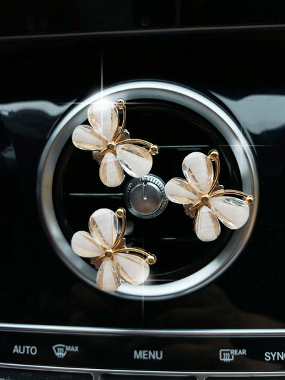3pcs White Butterfly Car Air Vent Clip, Cute Air Conditioning Decoration