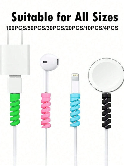 4/10/20/30/50/100PCS Silicone Cable Protector, Flexible Cord Saver Charger Protector, Anti-Break Cable Cover For IPhone Laptop Headphone & All Data Cables