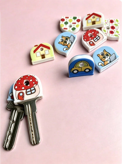 4/8/12pcs Random Style Keychain Set Party Gift- Fashionable Non-Slip Key Cover With Unique Decoration, Perfect For Key Organization And Identification- Essential For Women And Family Members, Ideal