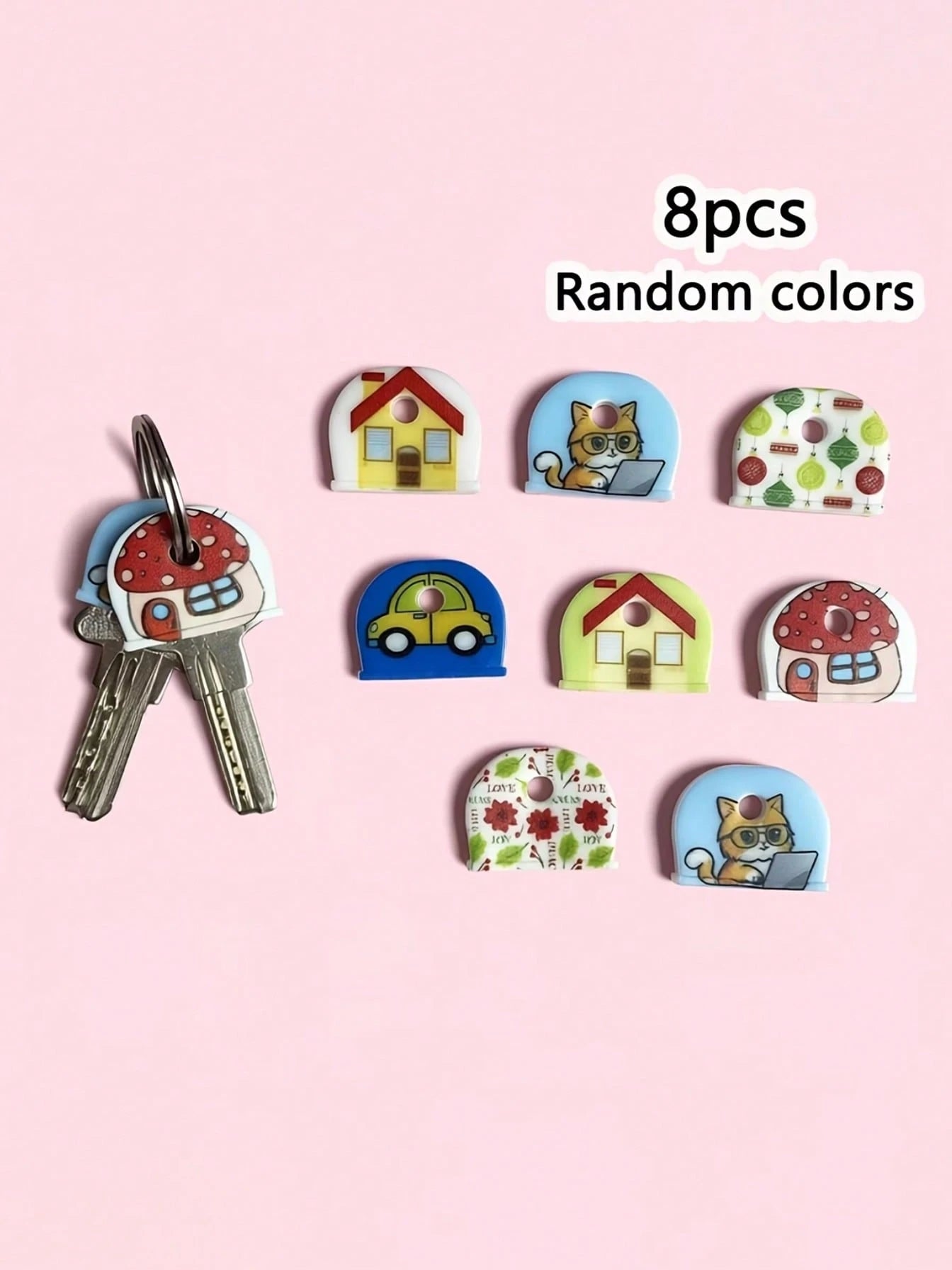 4/8/12pcs Random Style Keychain Set Party Gift- Fashionable Non-Slip Key Cover With Unique Decoration, Perfect For Key Organization And Identification- Essential For Women And Family Members, Ideal